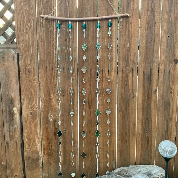 Mirrors & Teal Glass Beads Wind Chime Sun Catcher - Picture 10 of 16